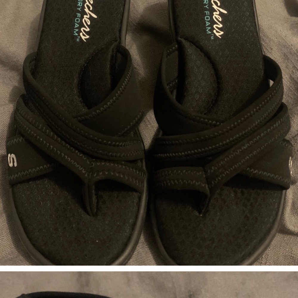 Skechers Black Cross-Strap Sandals